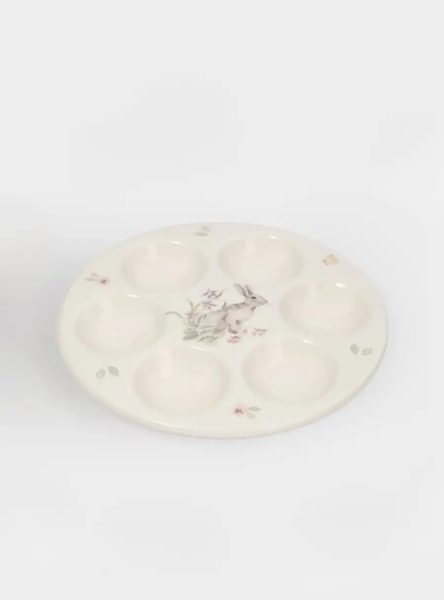 Блюдо пасхальное, 18 см, 6 отделений, керамика, белое, Кролик с цветами, Flower Rabbit