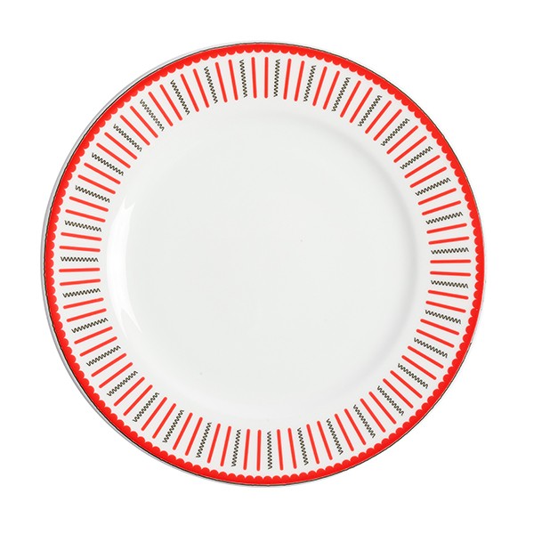 Тарелка «Мезень» Классик Заборчик плоская, фарфор, 250 мм, белый, красный
