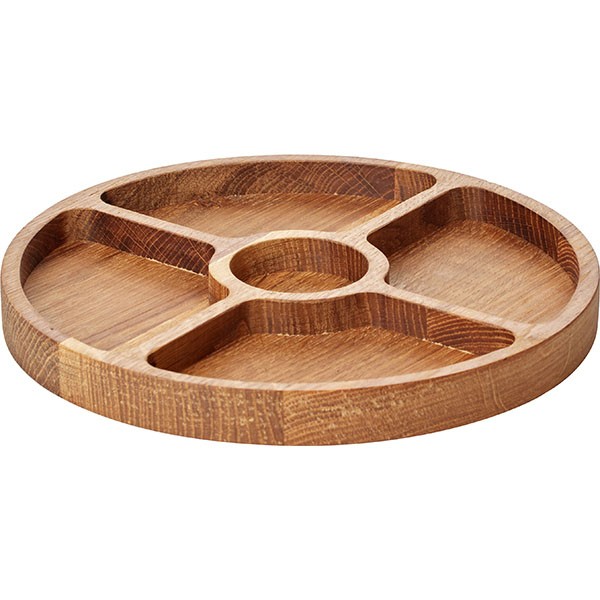 Менажница 5 секций круглая, вставка из натурального сланца, дуб, 250 мм, деревянный