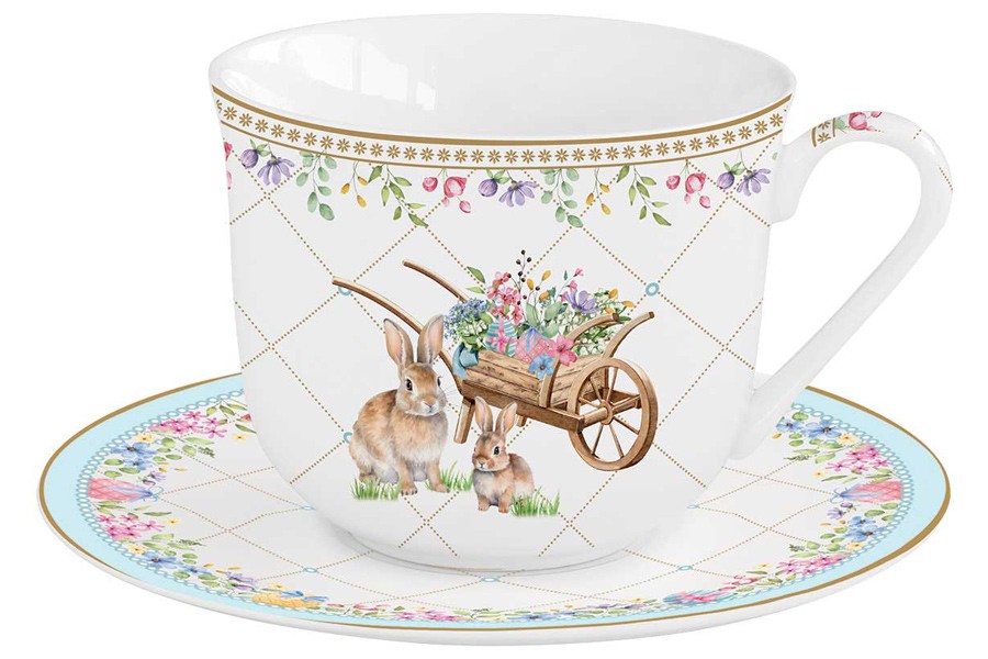 Пара чайная, 1 перс, 2 пр, 370 мл, фарфор P, белая, Кролики и цветы, Spring Bloom