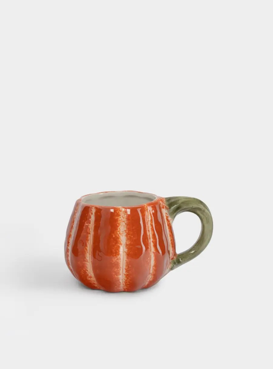 Кружка, 440 мл, керамика D, оранжево-зеленая, Тыква с листом, Bright pumpkin