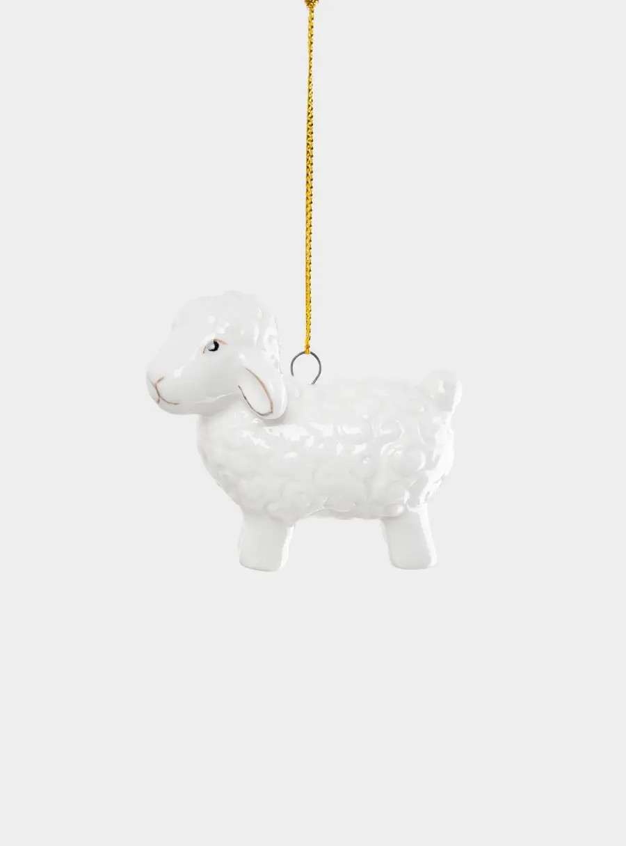 Игрушка елочная, 6 см, фарфор, молочно-золотистая, Овечка, Sheep