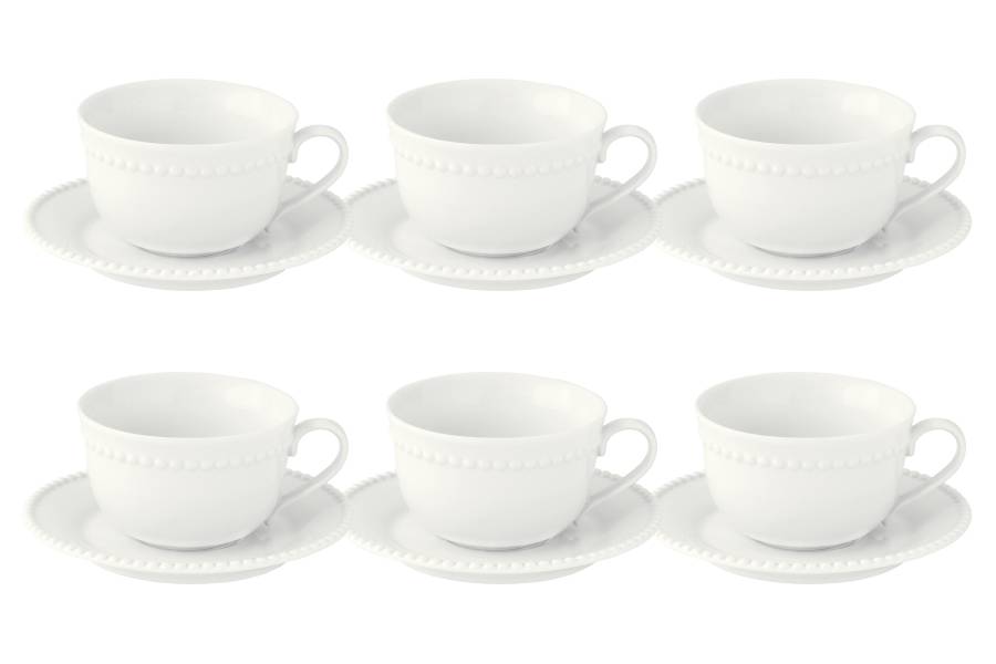 Набор 6 чашек с блюдцами Tiffany, белая, 0,25 л