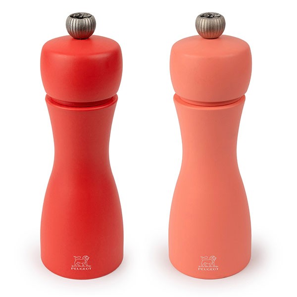 Набор мельниц для специй «Таити», 2 шт, бук, нержавеющая сталь, 15 cм, красный, персиковый Набор мельниц для специй «Таити», 2 шт, бук, нержавеющая сталь, 15 cм, красный, персиковый