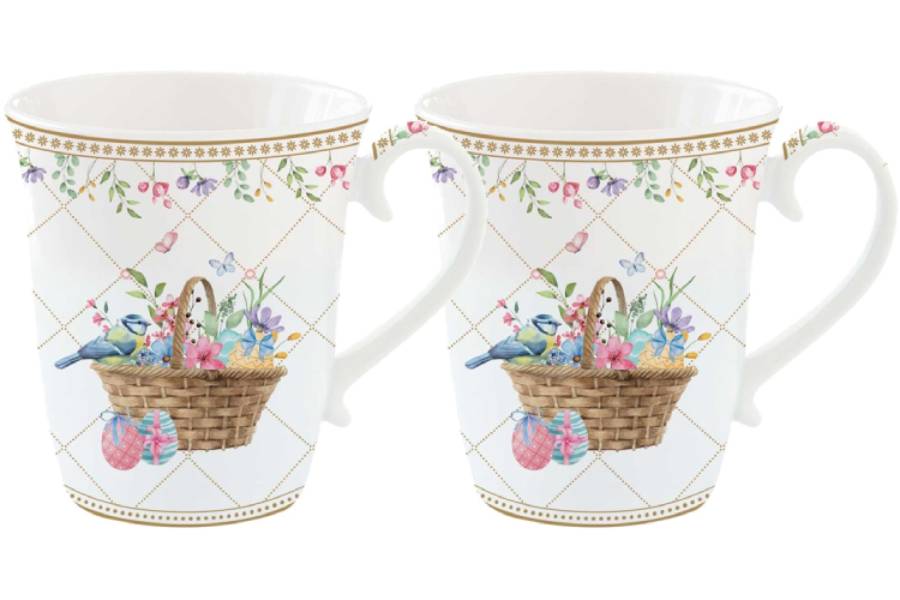Набор 2 кружки, 275 мл, фарфор P, белая, Корзина с цветами, Spring Bloom