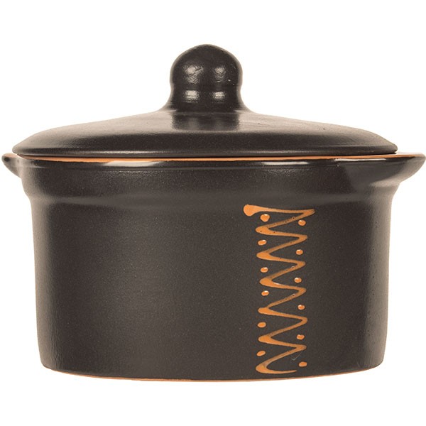 Кастрюля для запекания с крышкой, керамика, 1 л, черный, оранжевый