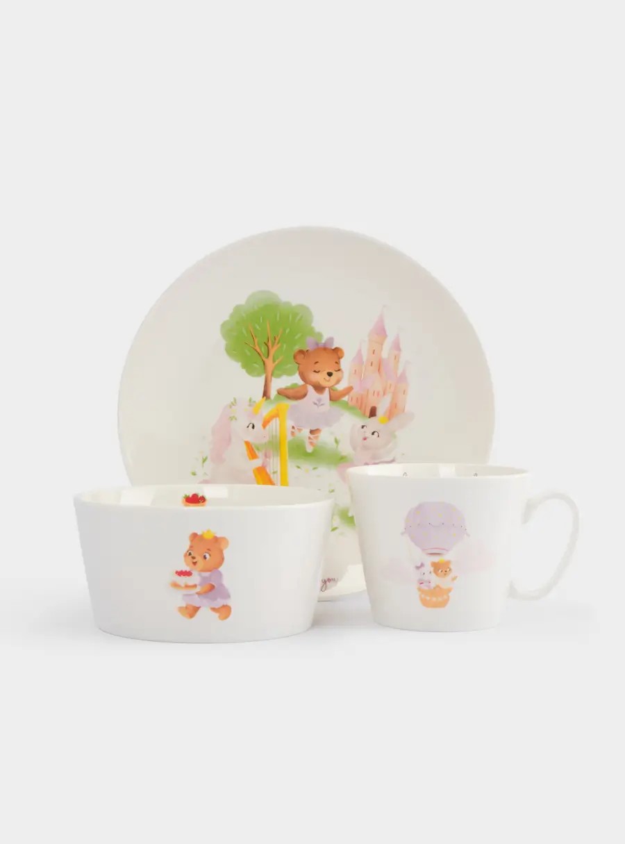 Набор посуды, детский, 1 персона, 3 предмета, костяной фарфор, белый, Сказочные животные, Fabulous animals