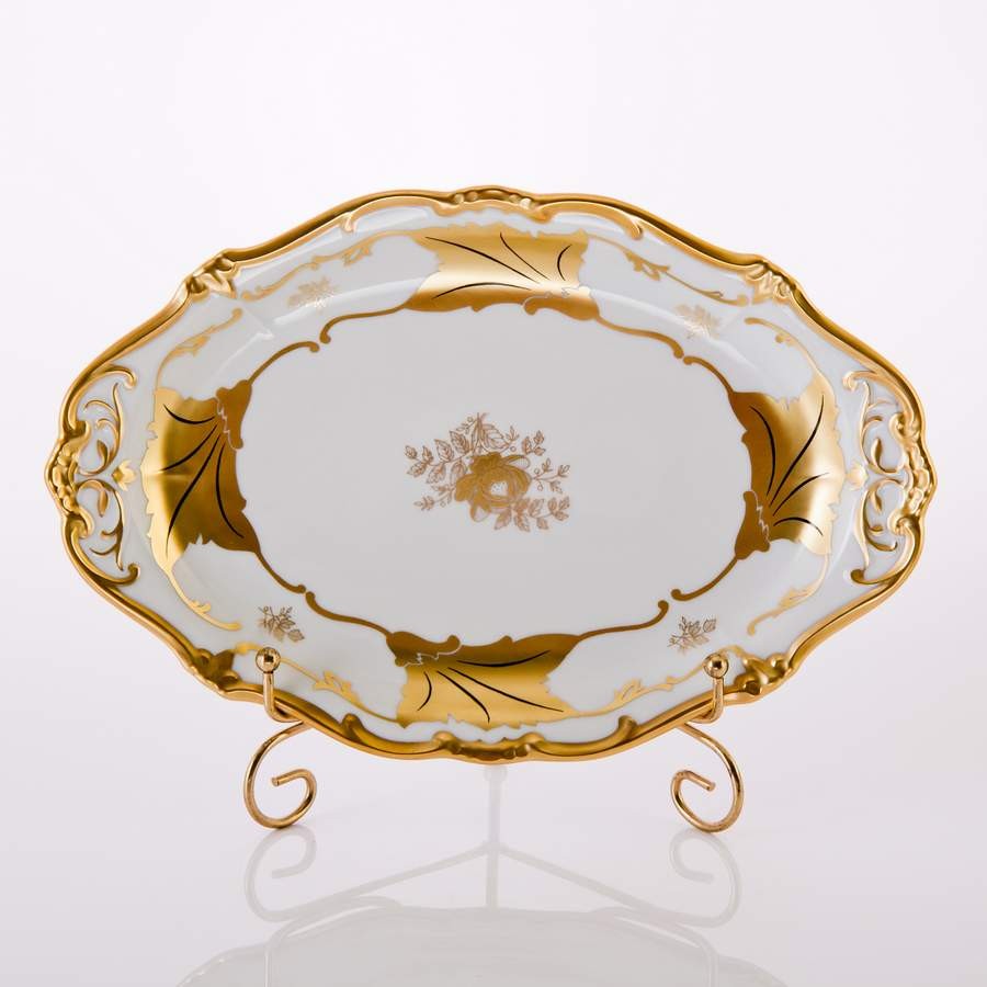 Блюдо овальное 28 см. «Кленовый лист белый»