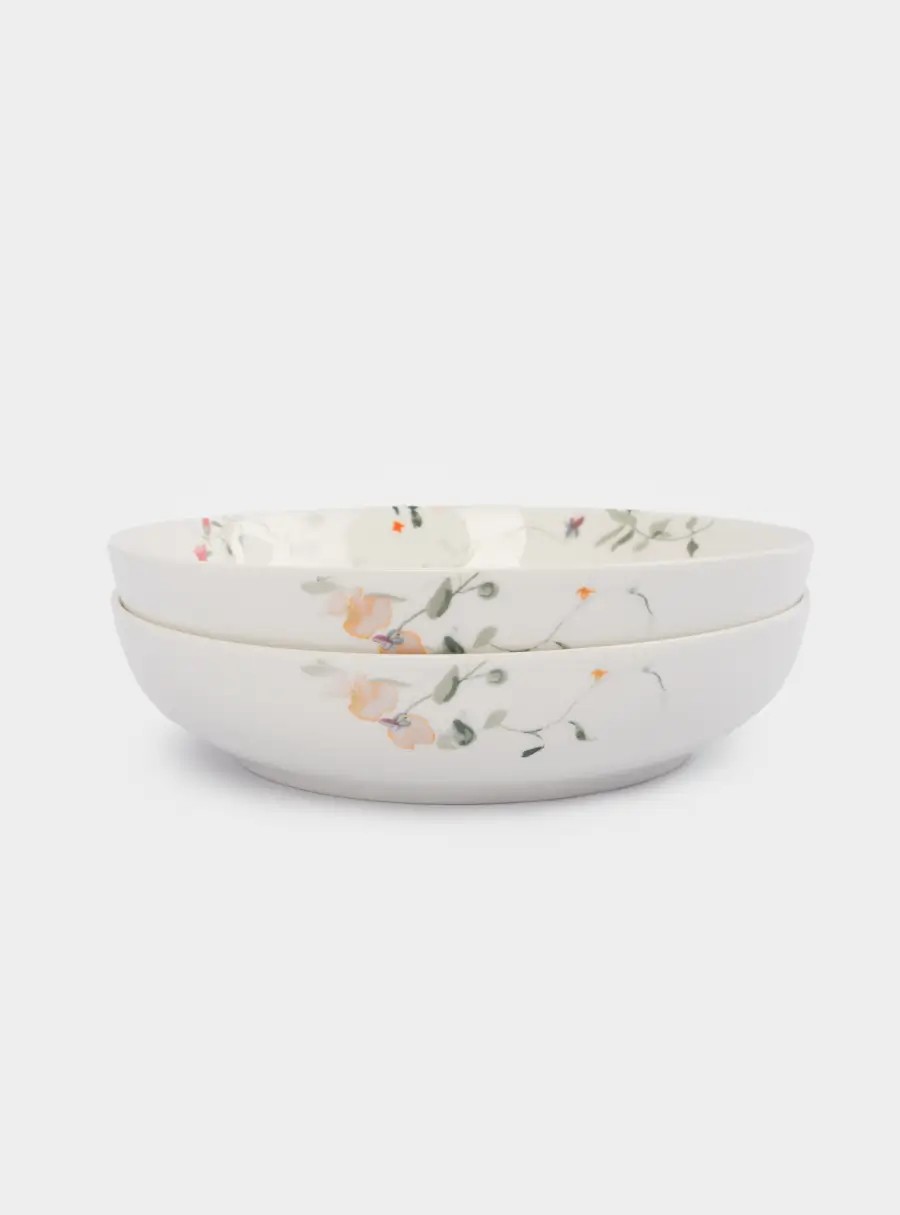 Тарелка суповая, 20✕6 см, 780 мл, 2 шт, костяной фарфор, белая, Цветы и листья, Primrose