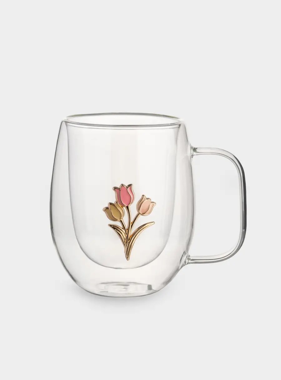 Кружка, 330 мл, стекло/металл, Тюльпаны, Wind-deco