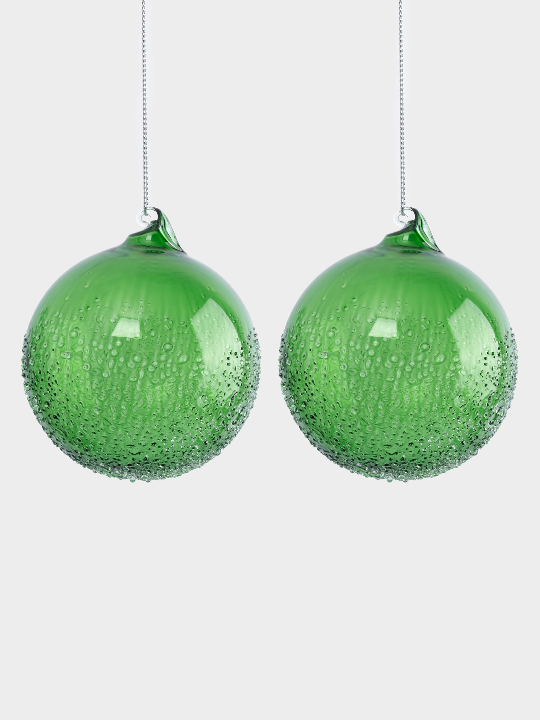 Игрушка елочная, 2 шт, 8 см, стекло, зеленая, Шар с изморозью, New year