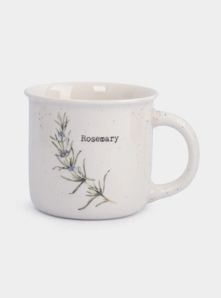 Кружка, 370 мл, костяной фарфор, белая, в крапинку, Розмарин, Herbarium new