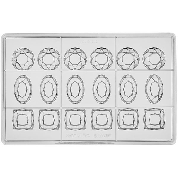Форма для шоколада «Бриллианты 3 х видов» на листе 275*175 мм, 18 шт, поликарбонат, прозрачный Форма для шоколада «Бриллианты 3 х видов» на листе 275*175 мм, 18 шт, поликарбонат, прозрачный