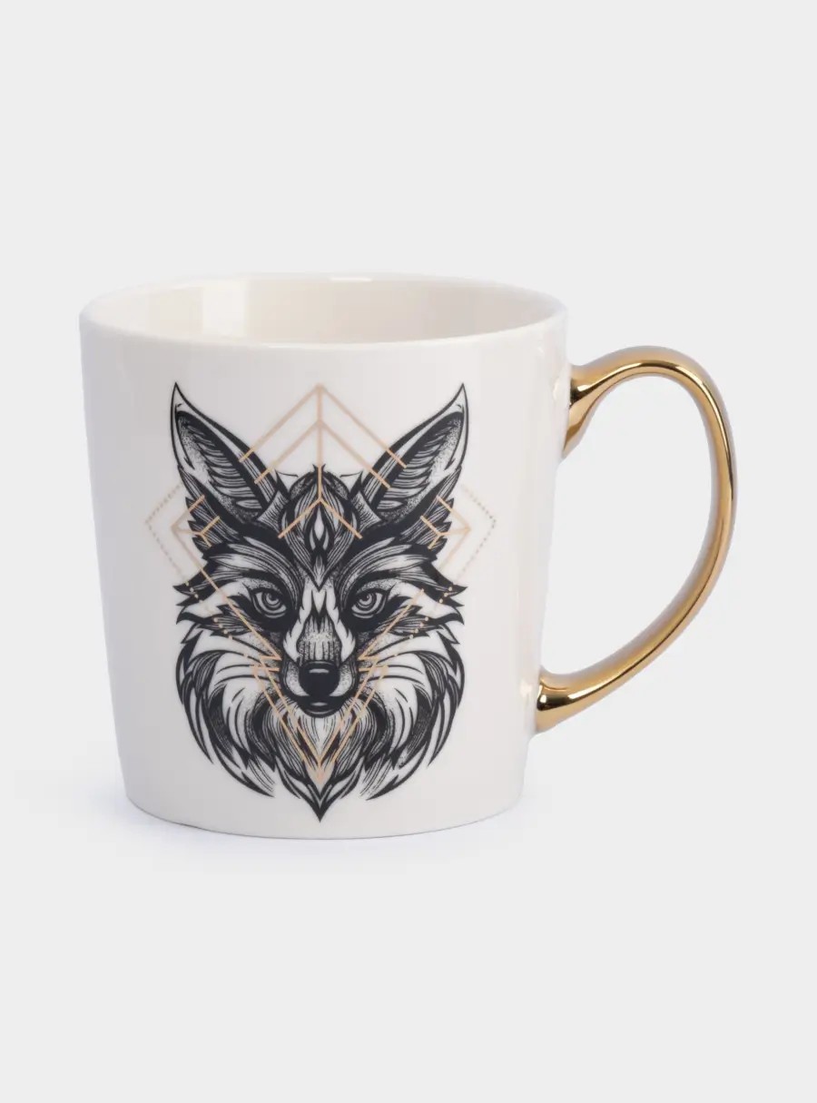 Кружка, 500 мл, костяной фарфор, бело-золотистая, Лис, Graphics