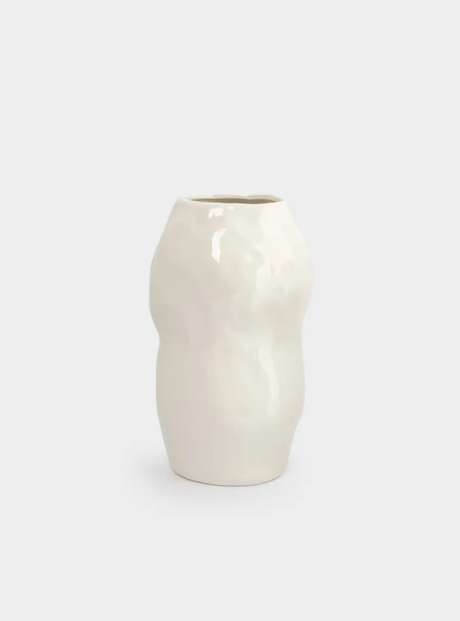 Ваза для цветов, 28 см, керамика, молочная, Мятый эффект, Barkhan