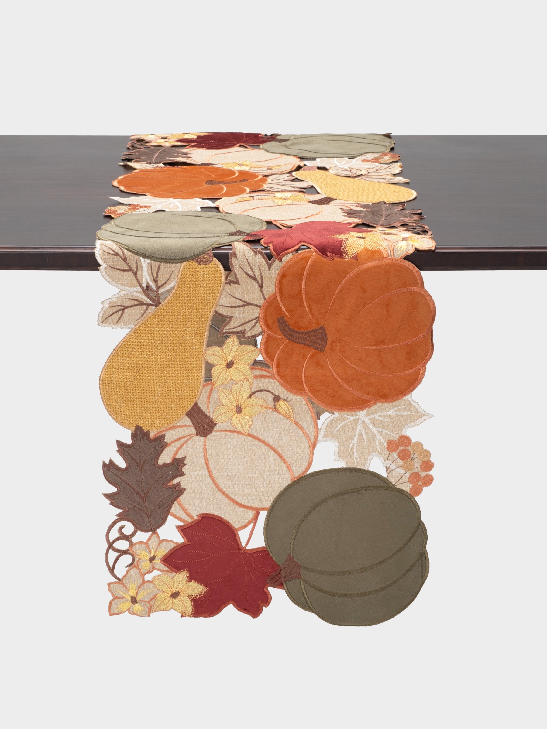 Дорожка настольная, 40✕160 см, полиэстер, бежевая, Тыквы в листьях, Bright pumpkin