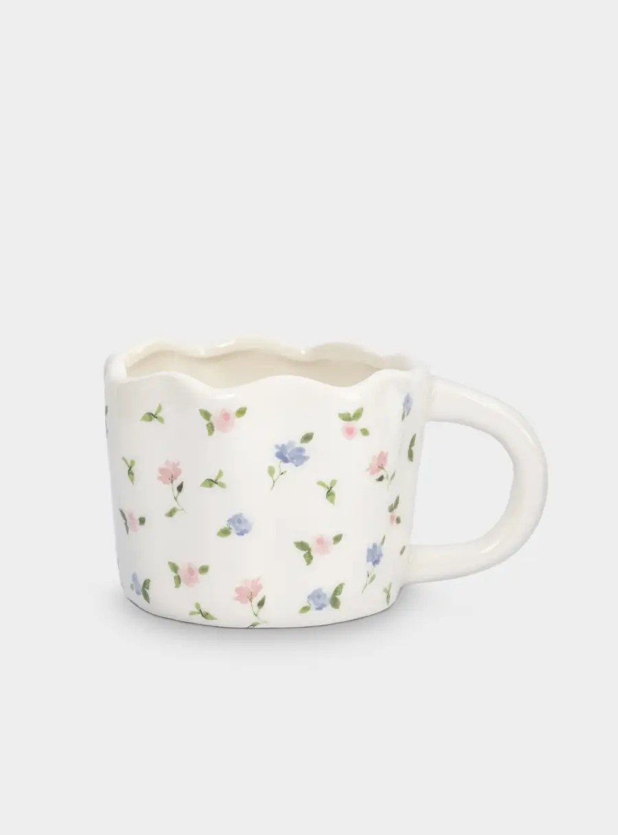 Кружка, 460 мл, керамика, молочная, Нежные цветы, Mint flowers