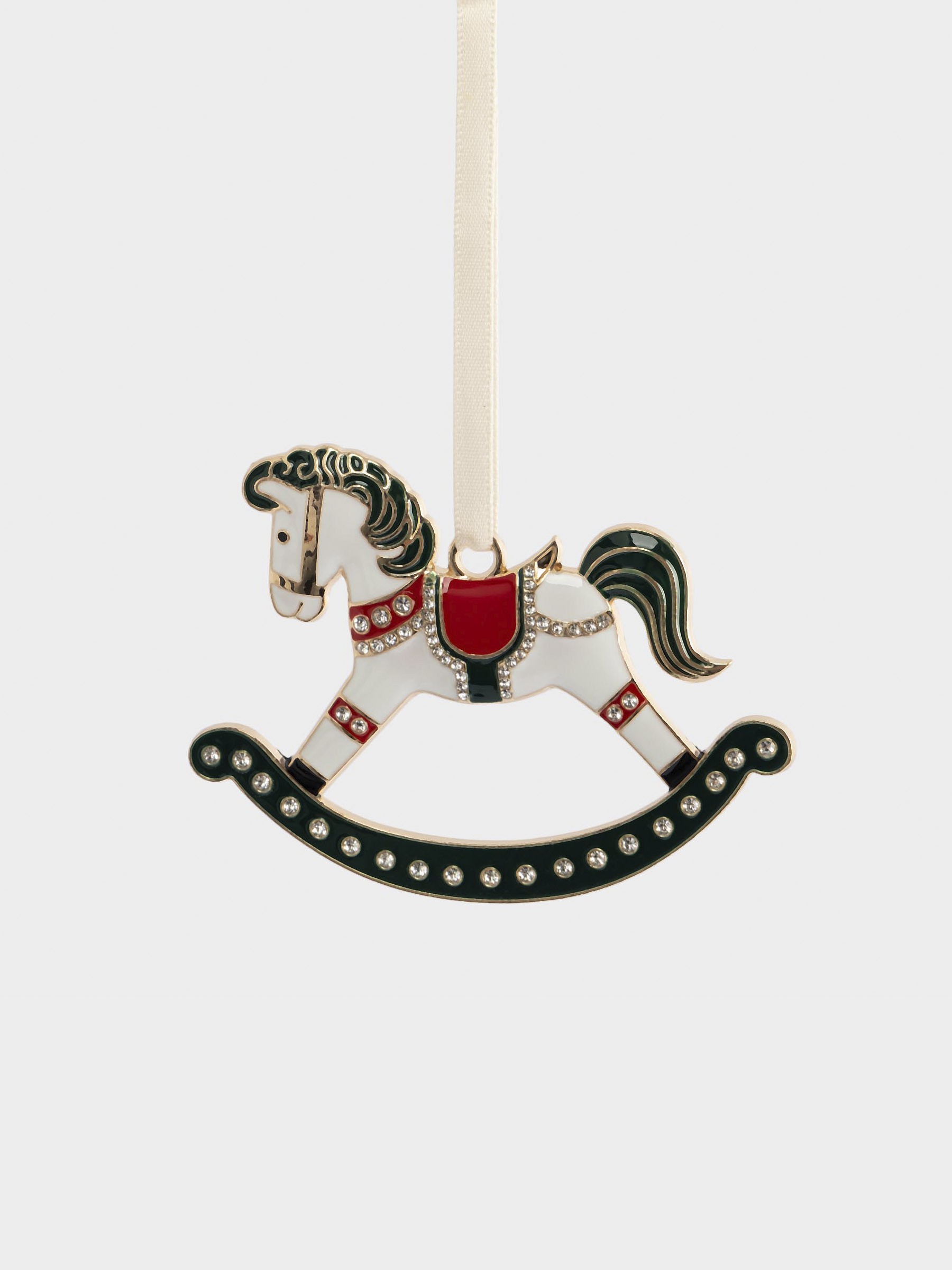 Игрушка елочная, 8 см, металл, зелено-золотистая, Лошадка-качалка, New year Игрушка елочная, 8 см, металл, зелено-золотистая, Лошадка-качалка, New year