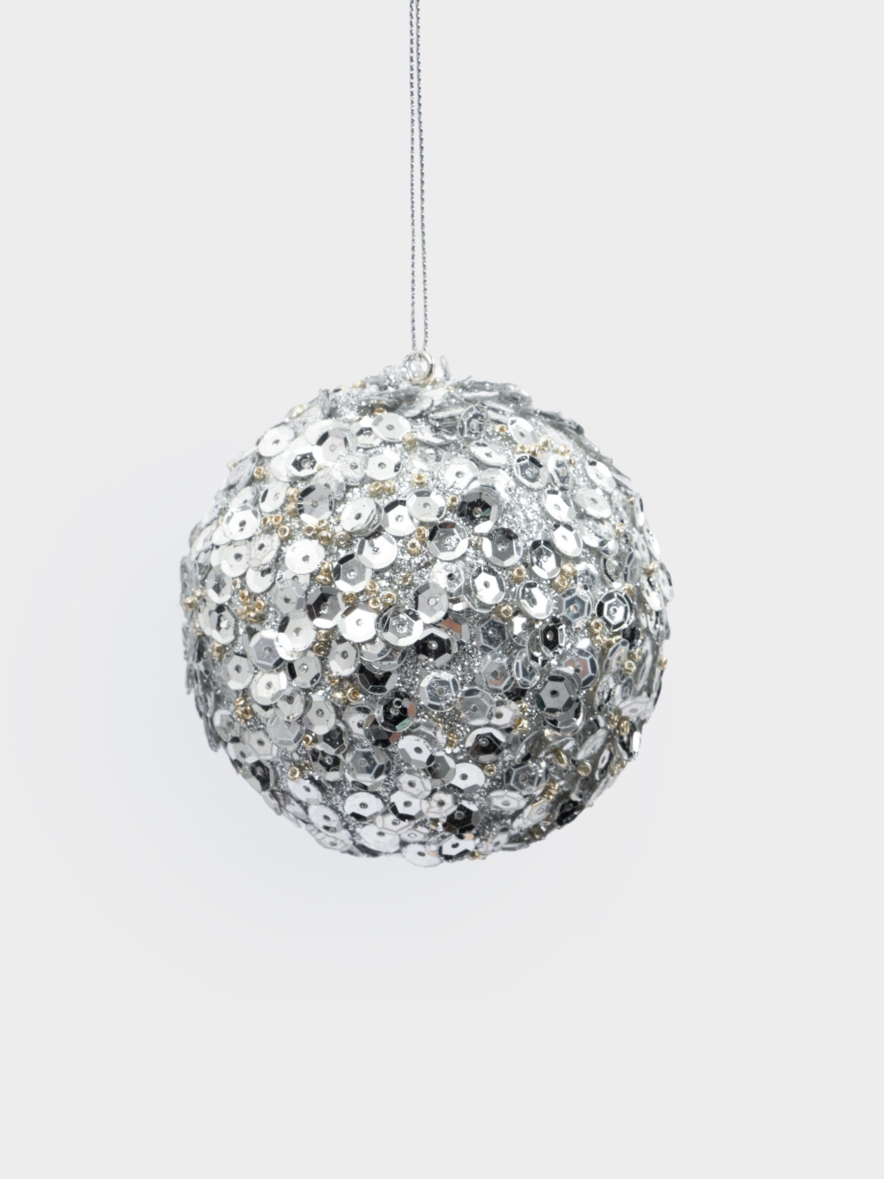 Игрушка елочная, 8 см, пластик, серебристая, Шар с пайетками, New year Игрушка елочная, 8 см, пластик, серебристая, Шар с пайетками, New year