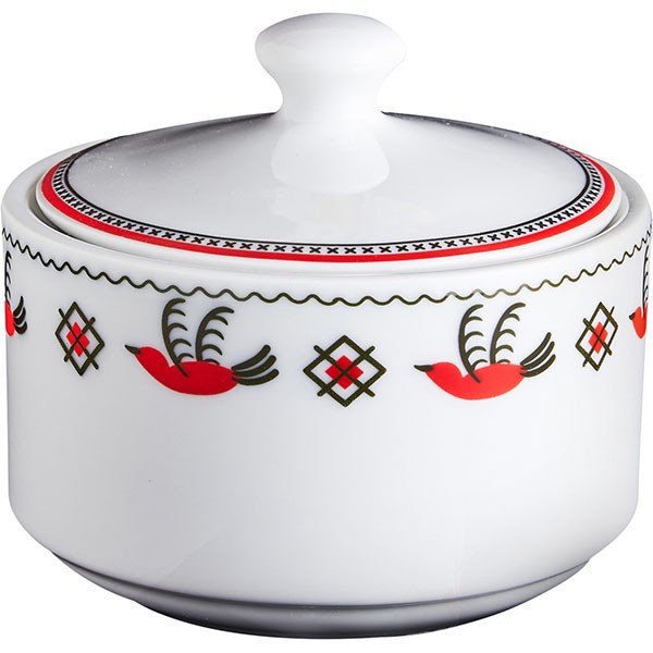 Сахарница «Мезень» Практик Гуси, фарфор, 98 мм, белый, красный