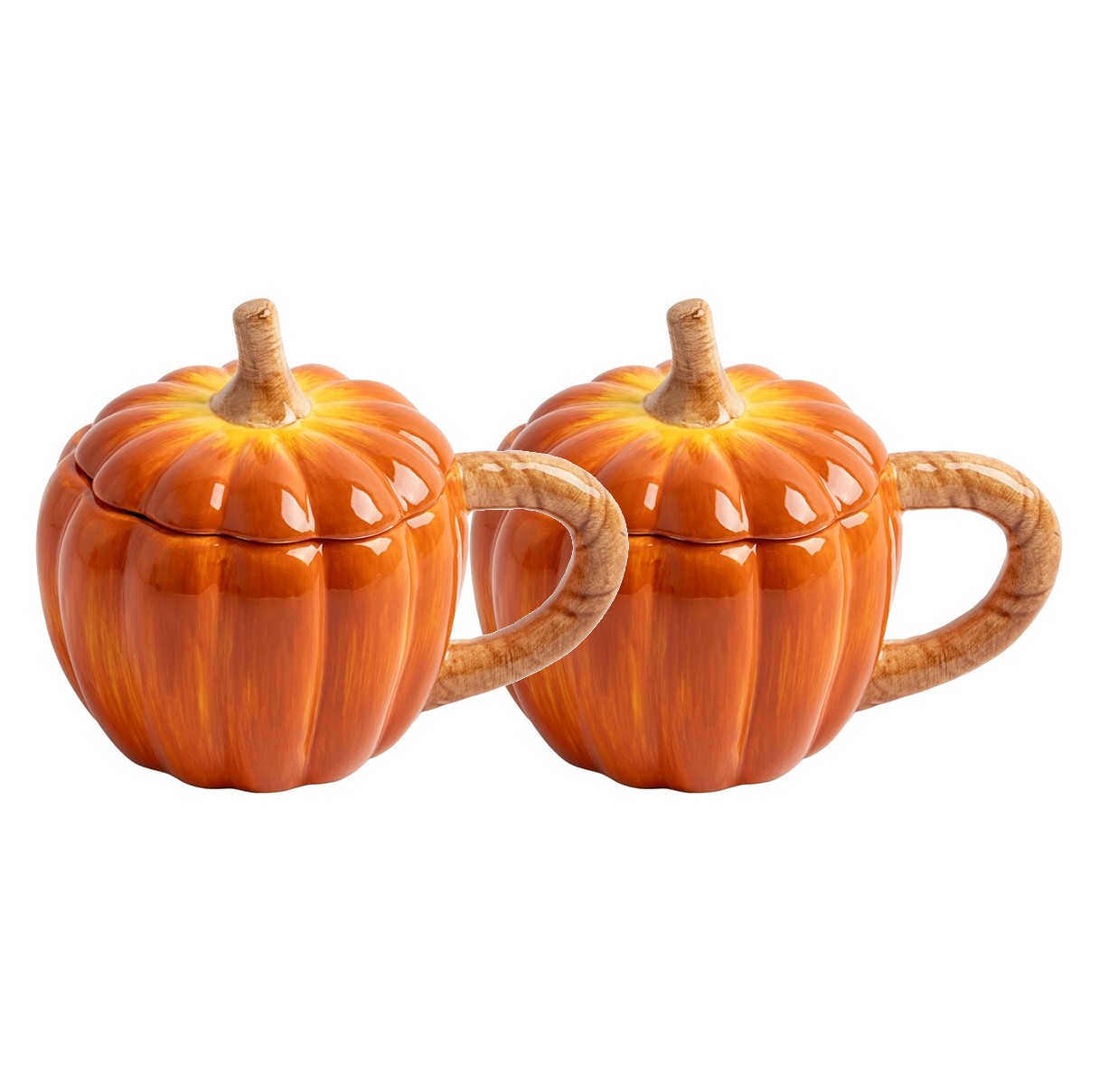Набор 2 кружки, 450 мл, с крышками, керамика, оранжево-зеленая, Тыква, Bright pumpkin