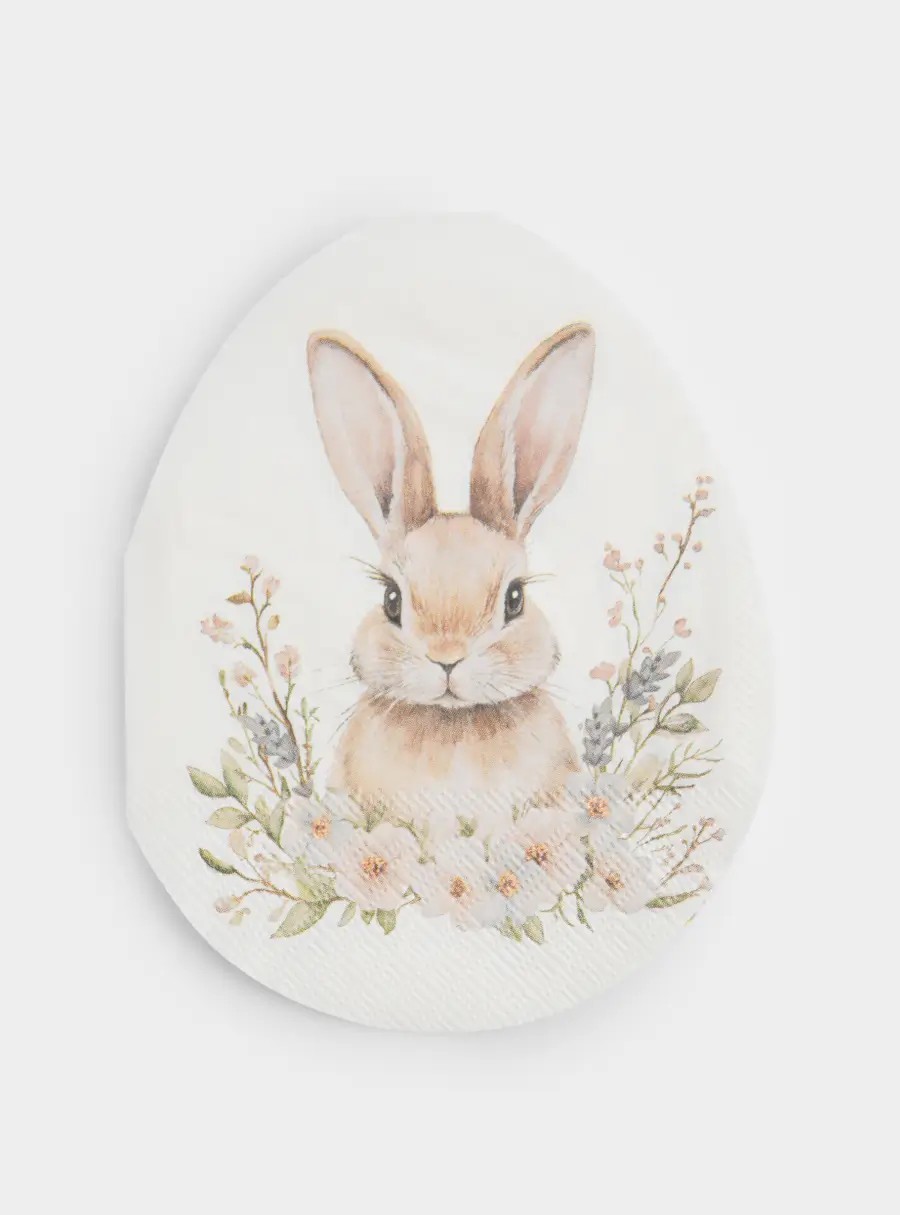 Салфетки бумажные, 33✕23 см, 20 шт, бежевые, Яйцо, Кролик в цветах, Flower Rabbit