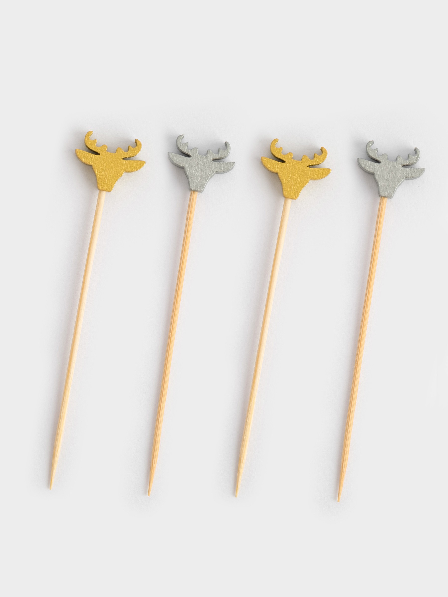 Шпажка для канапе, 9 см, 20 шт, бамбук, серебристая/золотистая, Олень, New year