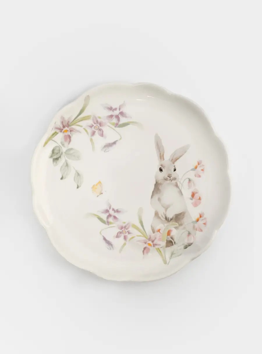 Тарелка закусочная, 20 см, керамика, белая, Кролик с цветами, Flower Rabbit