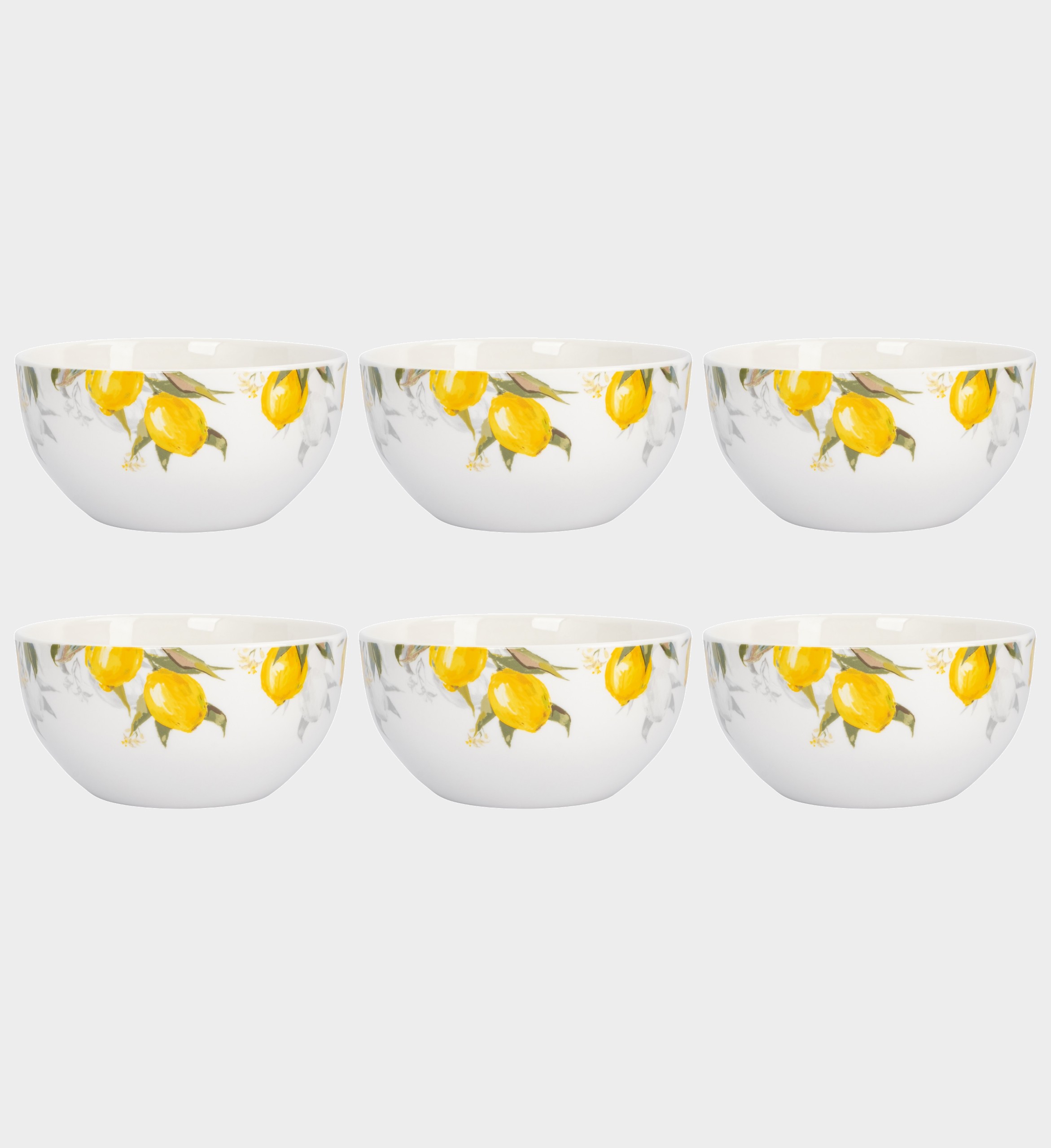 Набор 6 салатников, 14✕8 см, 620 мл, фарфор, белый, Лимоны, Palermo