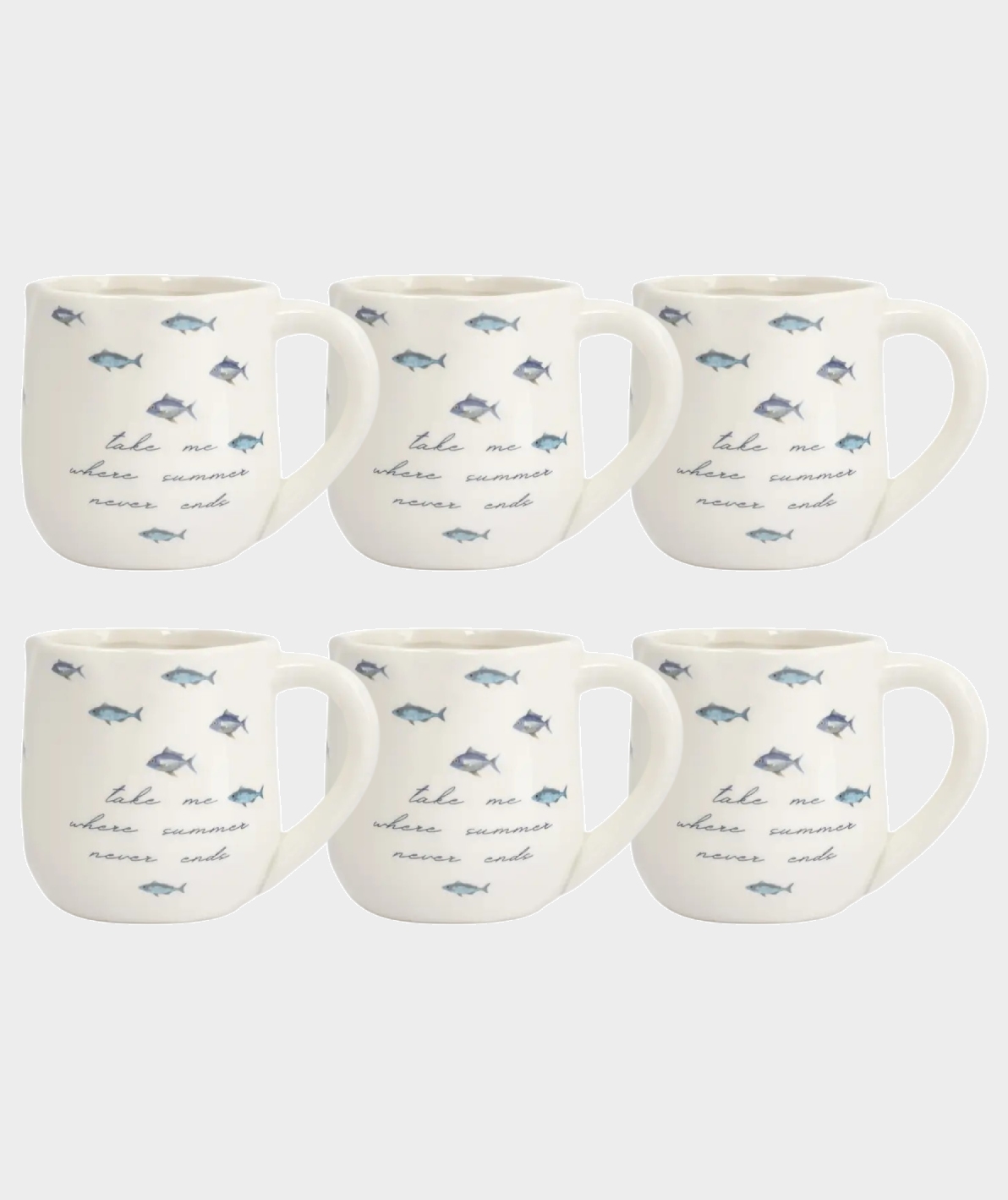 Набор 6 кружек, 360 мл, керамика, белая, Рыбки, Sea world