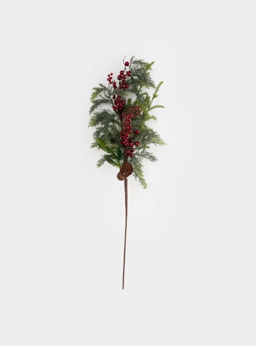 Ветка декоративная, 70 см, пластик/металл, Ель с ягодами, Interior natural