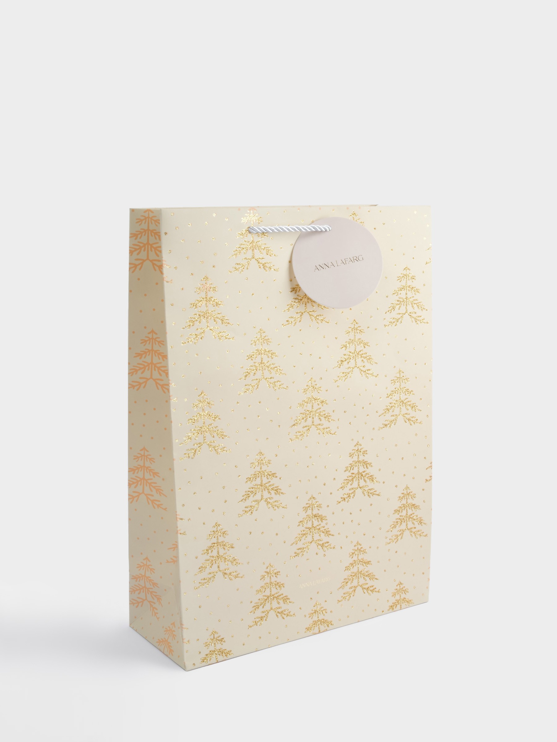 Пакет подарочный, 30✕42 см, бумага, серый, Золотистые елки, Fir