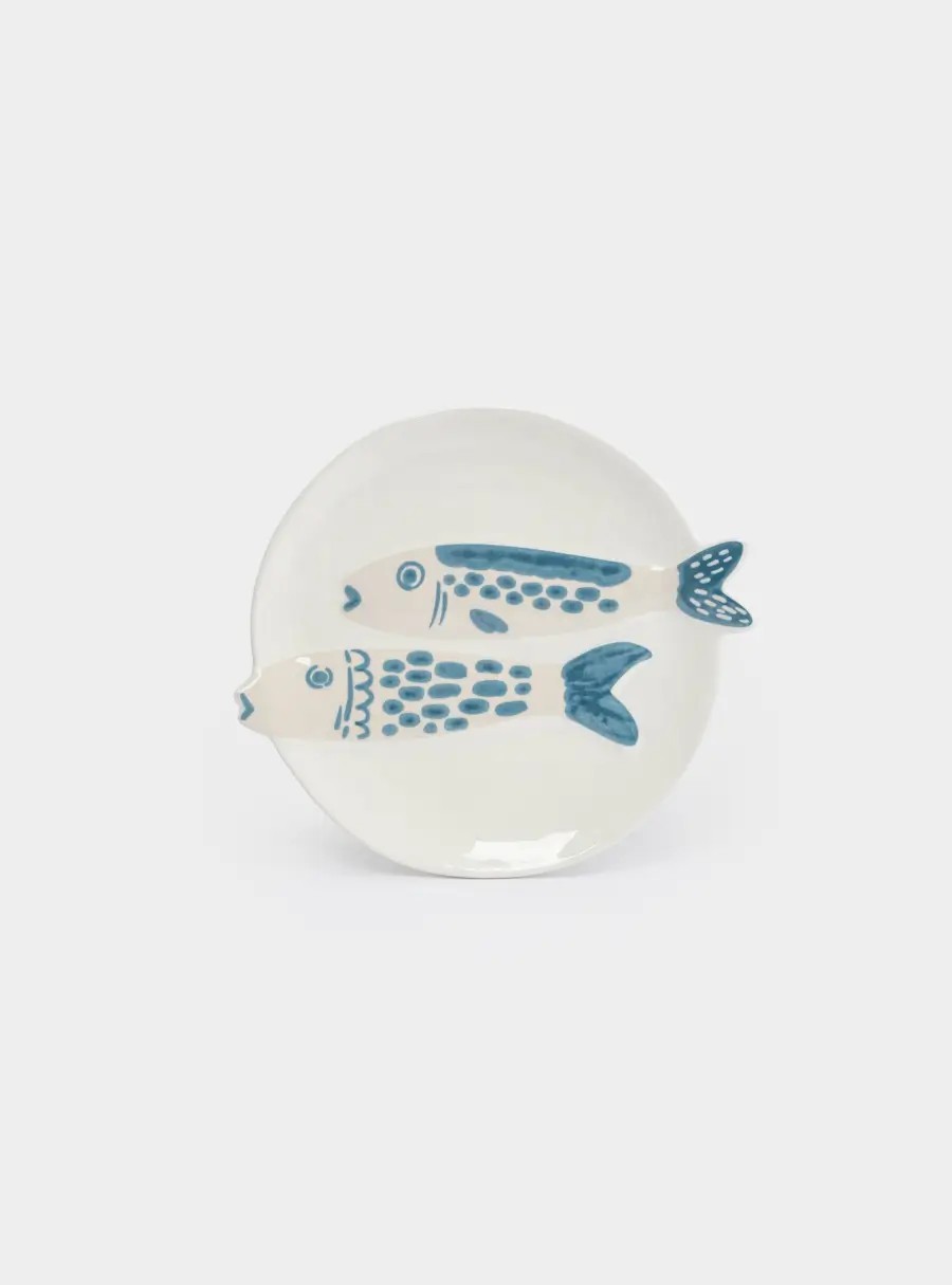 Блюдо, 26✕23 см, керамика, молочно-голубое, Рыбки, Sea world