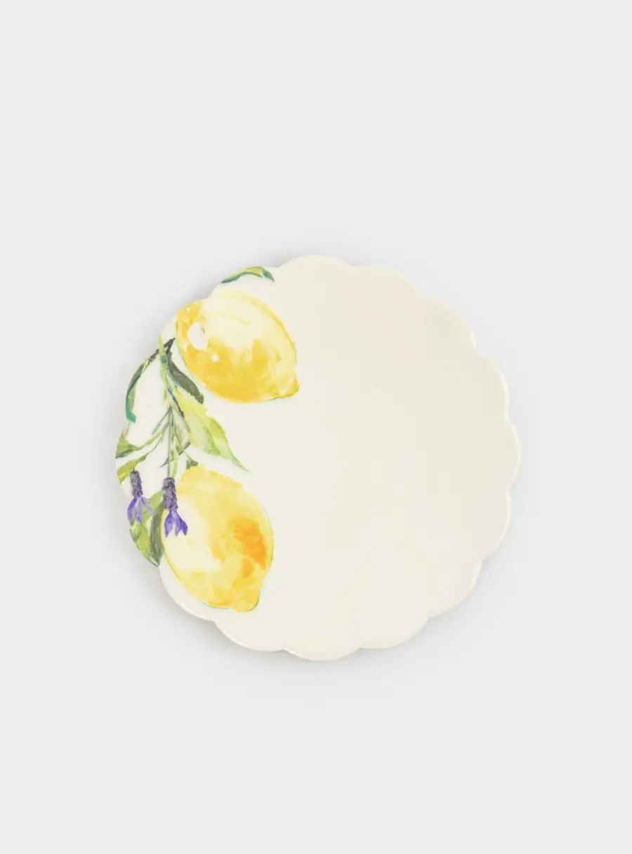 Подставка под кружку, 11 см, круглая, керамика/пробка, белая, Лимоны на ветке, Palermo