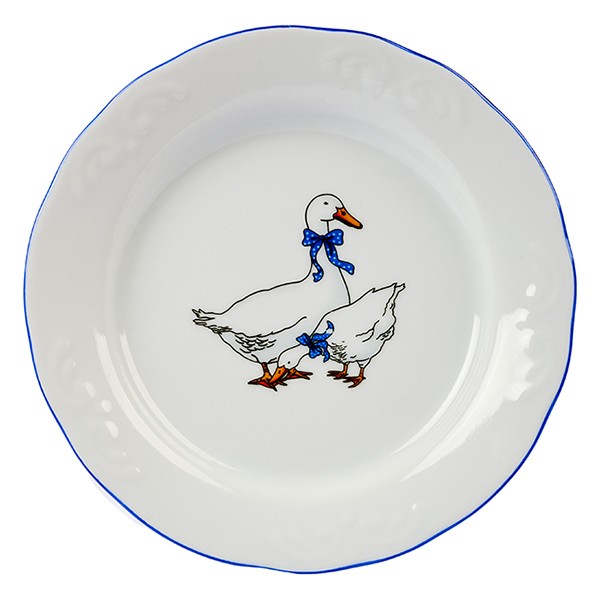 Тарелка «Надежда» Гуси мелкая, фарфор, 200 мм, белый, синий