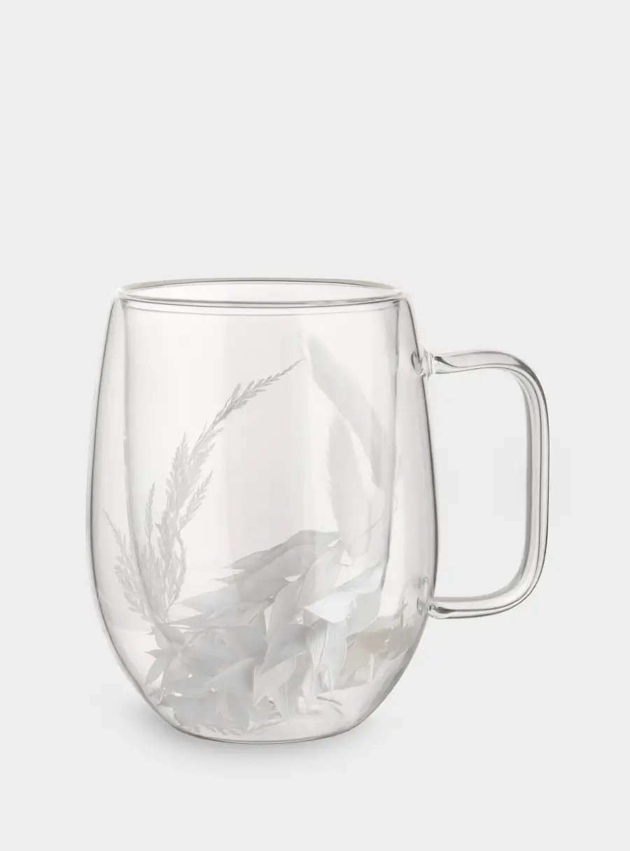 Кружка, 330 мл, стекло, с сухоцветами внутри, Белые цветы, Wind-mystery