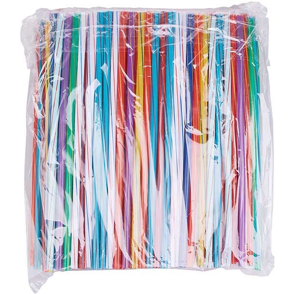 Трубочки без изгиба витая полоса [250шт] D=0.8, L=2.4см; разноцветн.