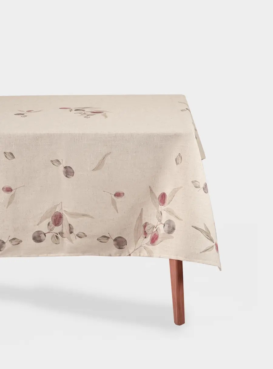 Скатерть, 160✕160 см, полиэстер/лен, бежевая, Сливы на ветках, Plum Orchard