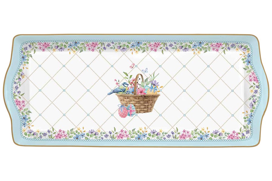 Блюдо, 35х15 см, фарфор P, белое, Корзина с цветами, прямоугольное, Spring Bloom