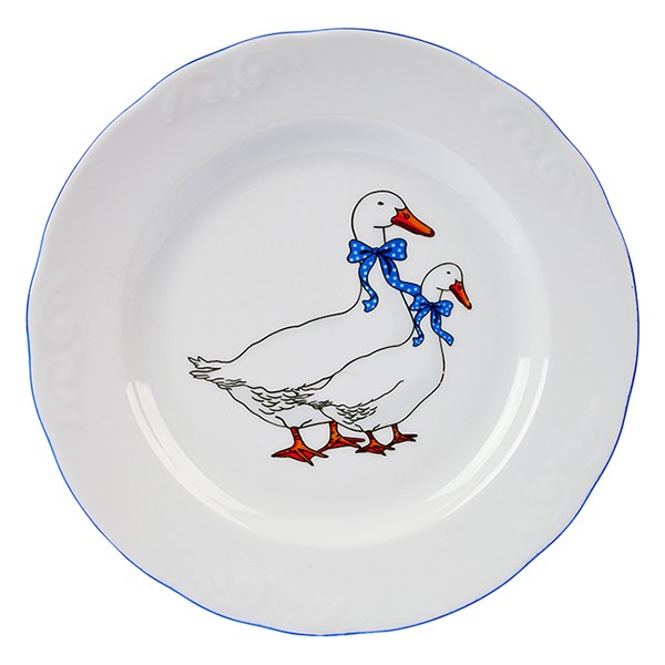 Тарелка «Надежда» Гуси мелкая, фарфор, 24 см, белый, синий