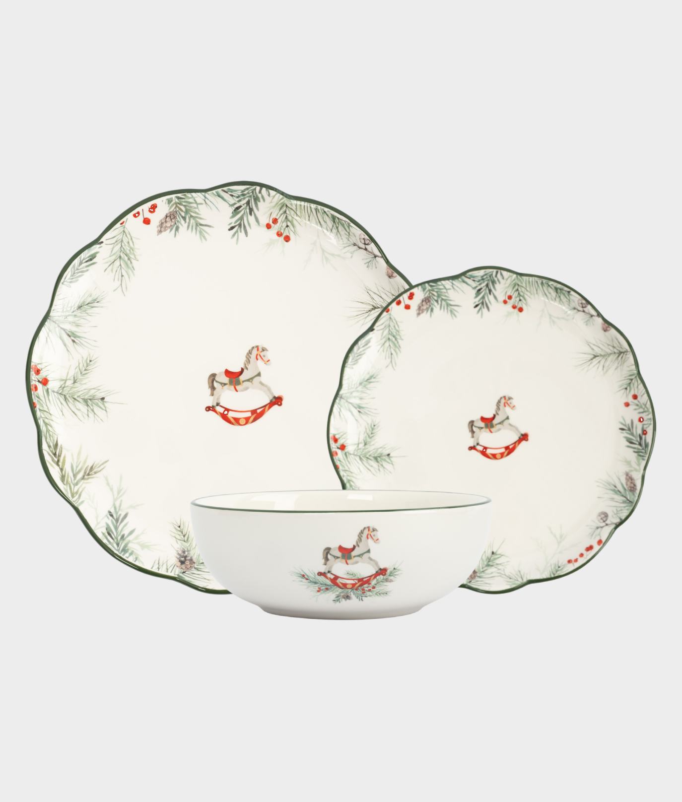 Набор обеденный 12 персон 36 предметов, керамика, зеленый, Лошадка, Festival