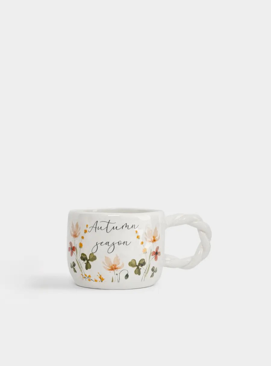 Кружка, 450 мл, доломитовая керамика, молочная, Цветы и листья, Autumn motifs
