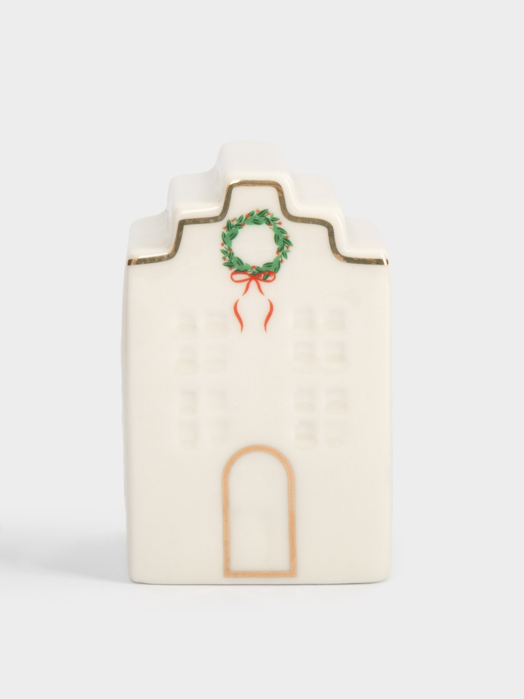 Емкость для соли или перца, 8 см, фарфор, бело-золотистая, Дом с венком, Townlet