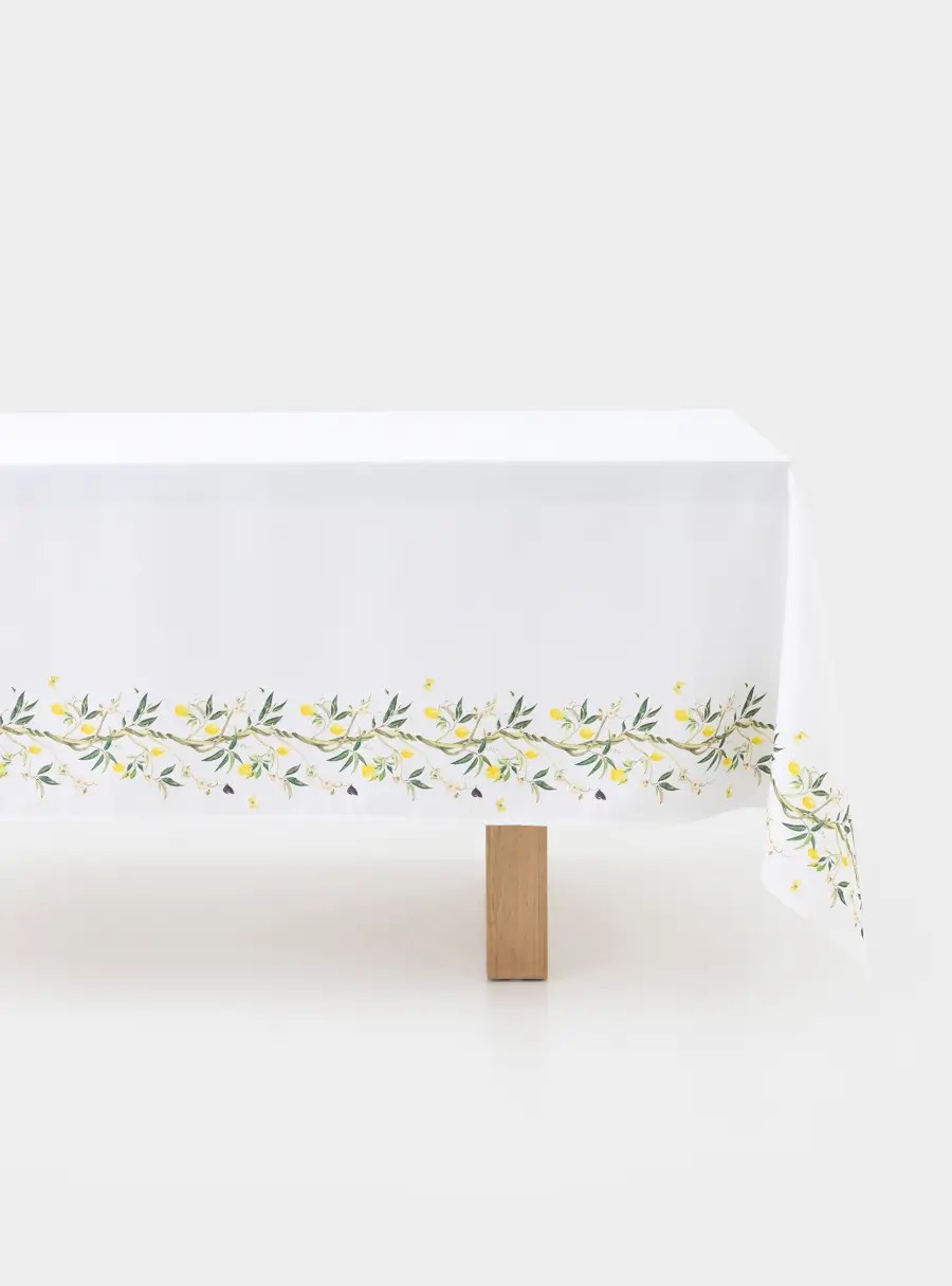 Скатерть, 170✕250 см, полиэстер, белая, Лимоны на ветках, Lemon branch