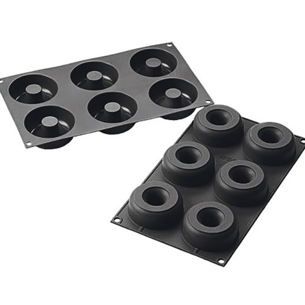 Форма для выпечки «Пончики», 6 ячеек, силикон, 75/25 мм, черный