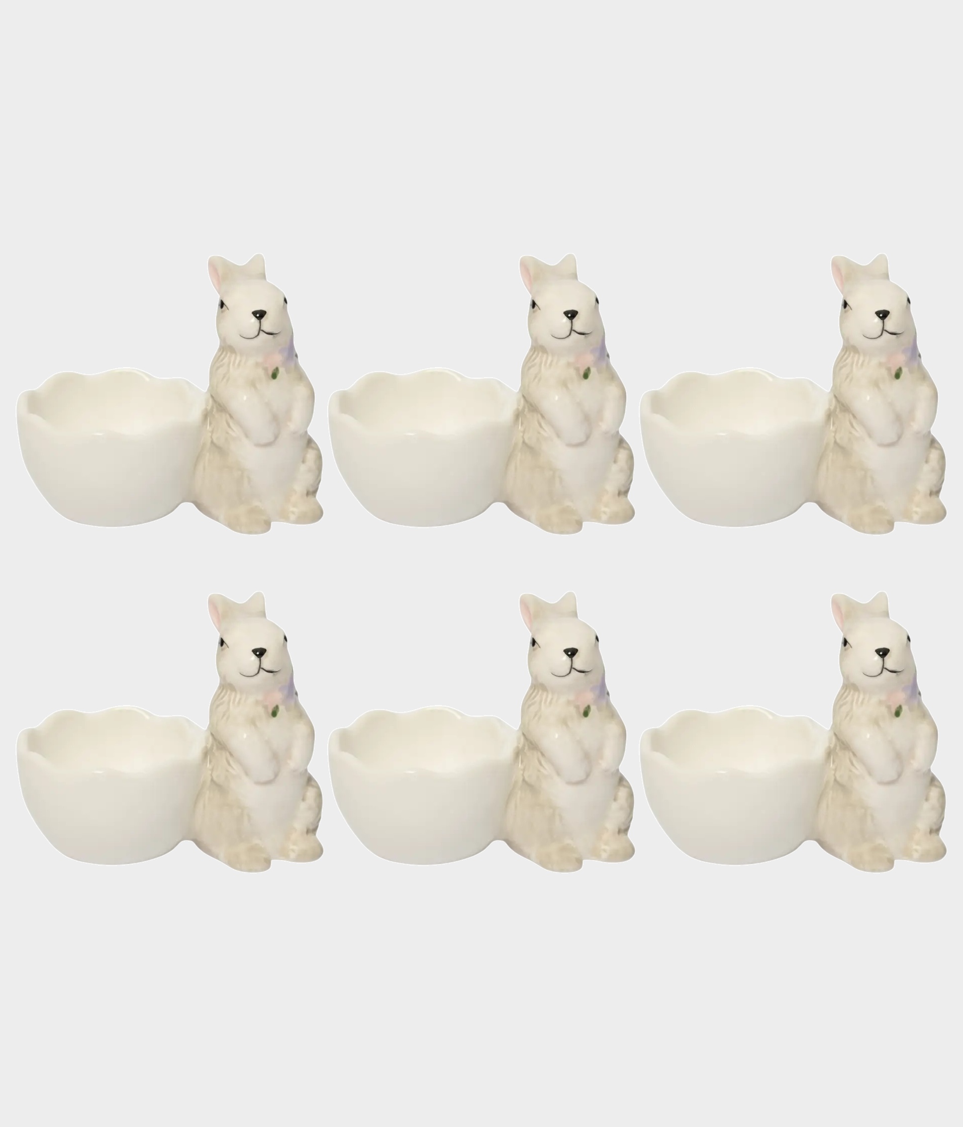 Набор 6 подставок для яйца, 8 см, керамика, серая, Кролик с цветами, Brown Rabbit