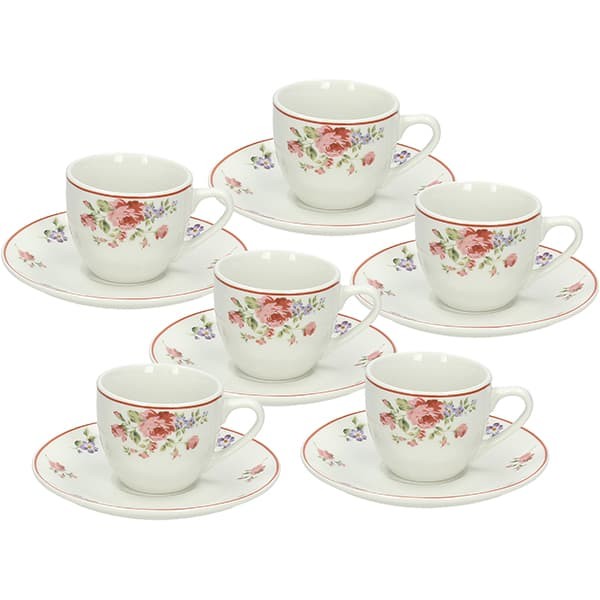 Набор посуды «Поэма Камарг» кофейная пара (чашка + блюдце), 6 шт, фарфор, 100 мл, белый, розо Набор посуды «Поэма Камарг» кофейная пара (чашка + блюдце), 6 шт, фарфор, 100 мл, белый, розо