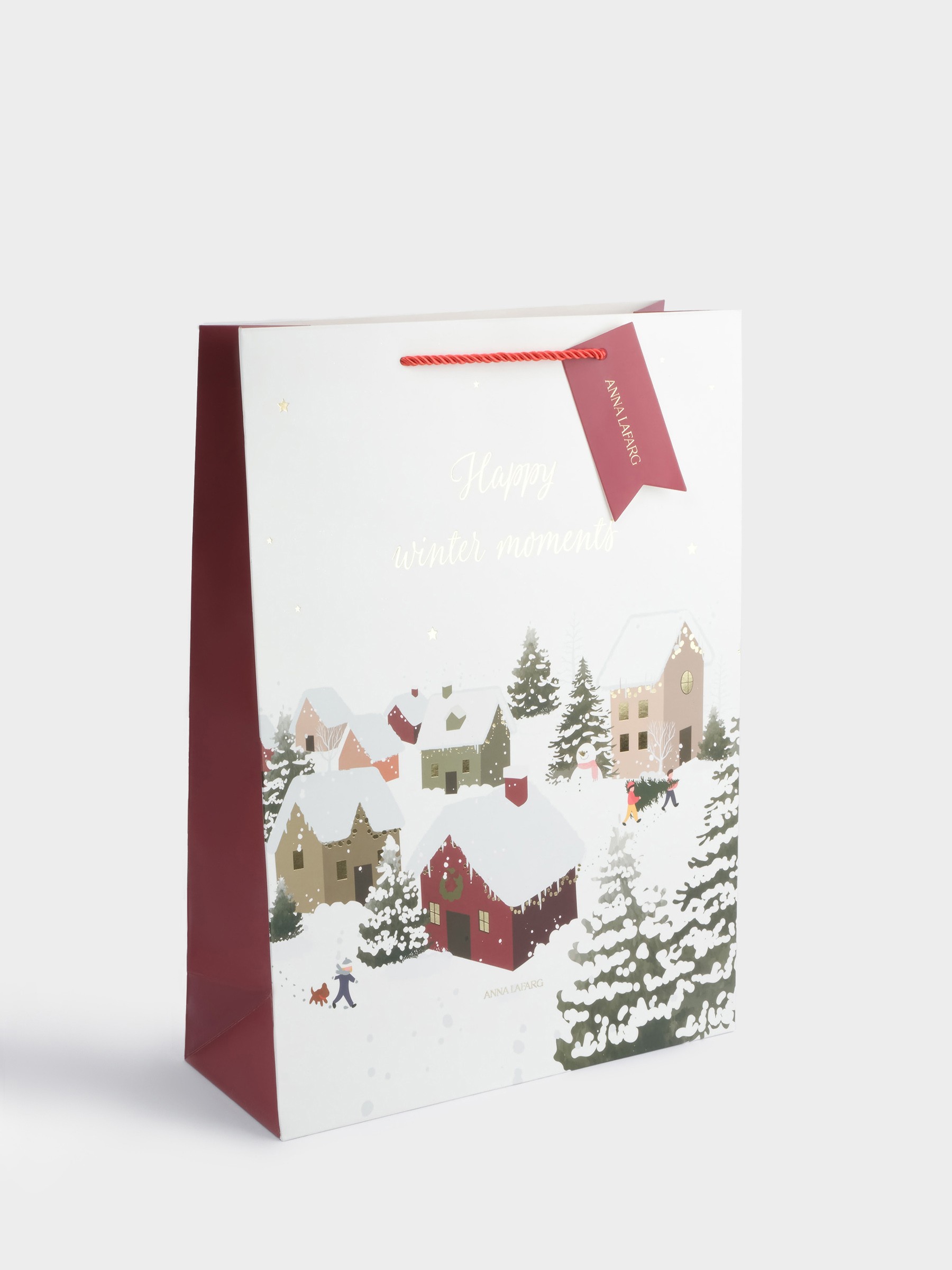 Пакет подарочный, 30✕42 см, бумага, бело-красный, Снежный город, Town Пакет подарочный, 30✕42 см, бумага, бело-красный, Снежный город, Town