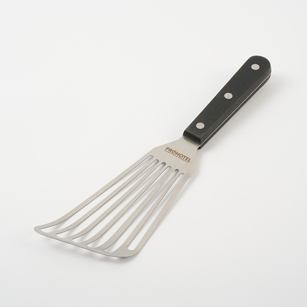 Лопатка кухонная изогнутая перфорированная, нержавеющая сталь, полиоксиметилен, 275✕75✕1 мм, ч