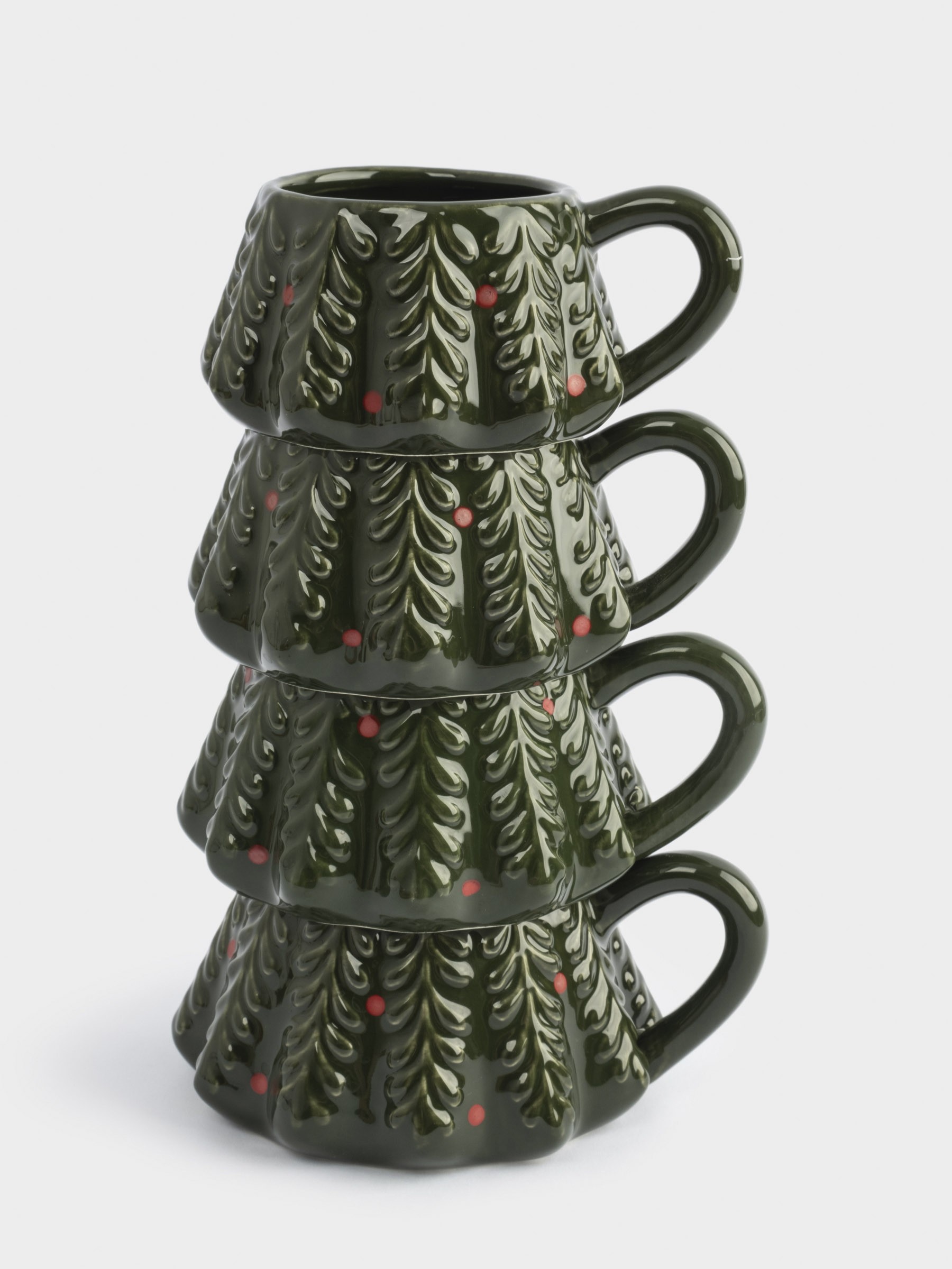 Кружка, 4 шт, фарфор, зеленая, Елка, Fir Кружка, 4 шт, фарфор, зеленая, Елка, Fir